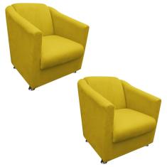 Kit 02 Poltronas Decorativa Bia Suede Amarelo