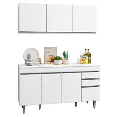 Armário Aéreo Argélia e Balcão Gabinete de Pia com Tampo Marrocos 150cm Branco - Lumil