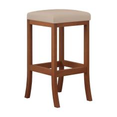 Banqueta Média Estofada Barcelona 38 x 64 Cm Bancada Bar Madeira Maciça Castanho Suede Bege - CCS