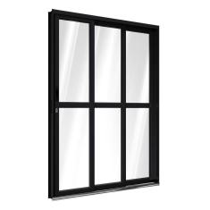 Porta de Aluminio de Correr Lateral com Travessa 2 Folhas móveis e 1 Folha Fixa 213x150cm Riobras Preto