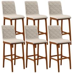Kit 06 Banquetas Altas Zoe Linho Cru