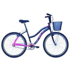 Bicicleta Feminina Aro 26  Beach em Alumínio Preto com Rosa - Dalannio