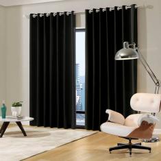 Cortina Blackout Tecido 400x250 Ilhós Cromado Admirare - Preto