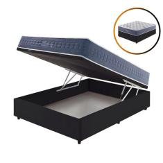Cama Box com Baú Casal Preta + Colchão Molas Ensacadas Visco Gel Calif