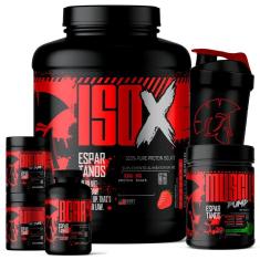 Kit Whey Protein ISO X 1800g  + Creatina 100g + BCAA + Glutamina 100g + Pré Treino + Coqueteleira-Unissex