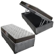 Cama Box Baú Solteiro Colchão Mola Bonnel Acolchões + Box Suede 65x88x188