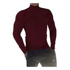 Camiseta Masculina Gola Alta Manga Longa Sjons cor:Vermelho Escuro;tamanho:m