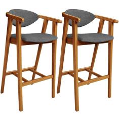 Kit 02 Banquetas Alta Cozinha Bancada Bar Sala de Jantar Fixa Cecília L02 Linho Cinza Escuro - Lyam