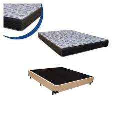 Cama Box Casal Sintético Bege + Colchão Espuma D33 Bordado 54x138x188