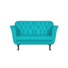 Namoradeira Decorativa Dália Suede Azul Tifany 2 Lugares Pés Madeira Ms Decor