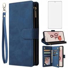 Asuwish Capa carteira compatível com Google Pixel 6A 5G 2022, protetor de tela de vidro temperado e capa flip de couro, suporte para cartão, acessórios de celular, capas de telefone com suporte para