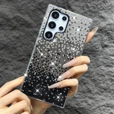 ZXDK Capa com glitter gradiente de diamante para Samsung Galaxy S24 S23 S22 Note 20 10 S20 Ultra Plus Bling Strass Bumper para mulheres meninas linda capa (preta, nota 20)