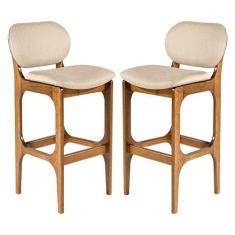 Kit 2 Banquetas em Madeira Decor Estofada Linho Bege M58 RMI - Rio Mad