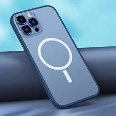 Capa magnética de acrílico fosco de luxo para iphone 13 12 pro max para iphone 11 pro max capa de silicone de proteção de câmera de metal, azul escuro, para iphone 11pro max