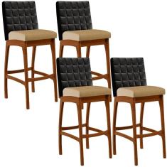 Kit 04 Banquetas Altas B04 Preto Bege Escuro