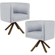 Kit 02 Poltronas Decorativa Base Giratória de Madeira Betina D02 Linho