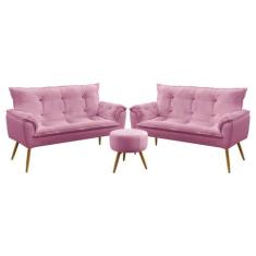 Kit 2 Poltronas Namoradeiras Decorativas Estofadas Beta e Puff Solar S