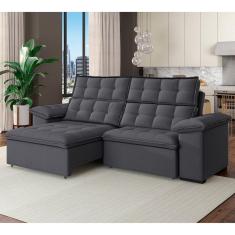 Sofá 3 Lugares Retrátil e Reclinável 230cm Denver Grafite