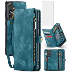 Asuwish Capa de telefone para Samsung Galaxy S24 5G carteira com zíper destacável com protetor de tela de vidro temperado e suporte de cartão de crédito flip de couro acessórios para celular S 24 24S