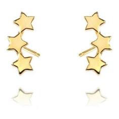 Brinco Infantil 2 Furo Estrela Triplo F. Ouro - Dourado - De Castro Jo