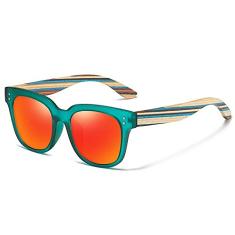 Óculos de Sol Artesanal de Madeira Clássica Moda Quadrada com Proteção uv400 Polarizados (Vermelho)