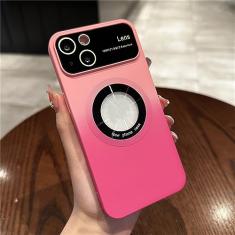 Capa de cor gradiente de janela grande para iPhone 14 Pro Max 13 12 11 Plus Capa protetora magnética de câmera de carregamento sem fio, rosa vermelha, para iPhone 13