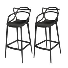 Conjunto 2 Banqueta Allegra Alta Master Empilhavel Resistente Preta Cozinha Americana Balcão Polipropileno