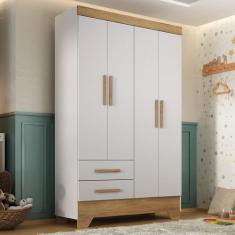 Guarda Roupa Infantil 4 Portas 2 Gavetas Branco/Natural Tic Tac Espres