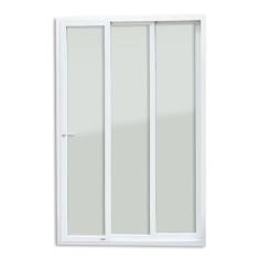 Porta de PVC de Correr 210x180cm Com 3 Folhas e Vidro liso Temperado Com Cremona ITEC Brimak Branco