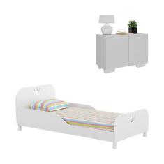 Cama Solteiro 100% Mdf Com Colchão E Mesa De Cabeceira 2 Port