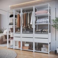 Guarda Roupa Closet 4 Peças com 2 Cabideiros 6 Gavetas e 11 Nichos Easy