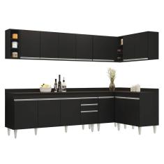 Armário De Cozinha Modulado De Canto 7 Peças Cp35 Balcão Com Tampo Preto - Lumil