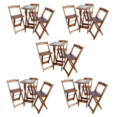 Kit 5 Conjuntos Bistrô Mesa Com 3 Banquetas Dobráveis De Madeira Personalizada Hei - Imbuia