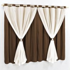 Cortina Dani Para Varão Tecido Malha e Voal 4,00 Metros X 2,80 Metros Alt - Tabaco e Palha