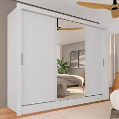 Guarda Roupa Casal Com Espelho 3 Portas Aghata Branco - M.a Branco
