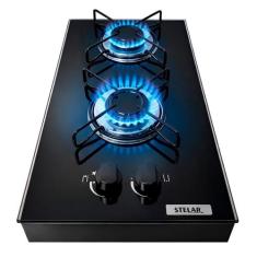 Cooktop 2 Bocas Portátil de Mesa Stelar Euro Preto a Gás GLP Vidro Tem