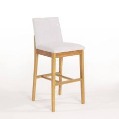 Banqueta Murano Da Madeira Maciça Com Assento E Encosto Estofada Revestida Em Tecido Cores Neutras