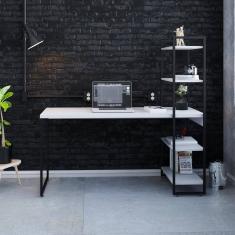 Escrivaninha com Estante Alta Estilo Industrial 150cm com 04 Prateleiras Dynamica Yescasa Branco Chess /Preto