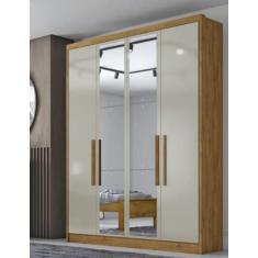 Guarda Roupa Solteiro Moderni 4 Portas Com Espelho Cumaru  Fendi - Nov