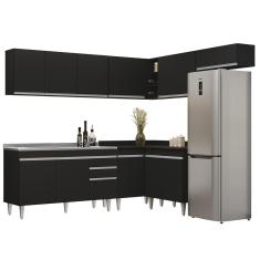 Armário De Cozinha Modulado De Canto 7 Peças Cp24 Com Pia Inox Preto - Lumil