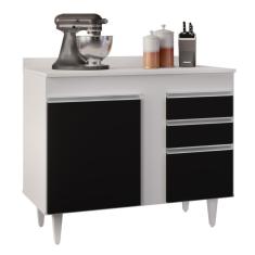 Balcão Gabinete 100cm Com Tampo 2 Portas Luziania Preto-branco - Lumil