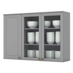 Armário Aéreo 3 Portas Com Vidro 120 Cm Nova York Cinza - Henn