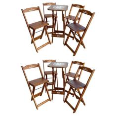 Kit 2 Conjuntos Bistrô Mesa Com 4 Banquetas Dobráveis De Madeira Personalizada Hei - Imbuia
