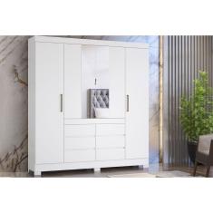 Guarda Roupa Casal Cádis 4 Portas de Bater 6 Gavetas MDP com Espelho Branco Demóbile