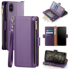 Antsturdy Capa carteira feminina para iPhone Xs Max com porta-cartões, couro PU 【bloqueio RFID】 Capa masculina flip folio à prova de choque com alça zíper compartimentos para cartão de crédito, roxo