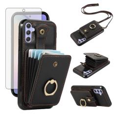 Asuwish Capa de celular para Samsung Galaxy S23 FE 5G capa carteira celular com protetor de tela de vidro temperado e alça transversal anel suporte RFID cartão de crédito S 23 EF S23FE 23S mulheres