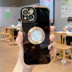 Capa de telefone galvanizada macia de luxo para iPhone 11 12 13 14 15 Pro Max XS X XR 7 8 Plus Mini capa de silicone oca, preta, para iPhone 13Pro