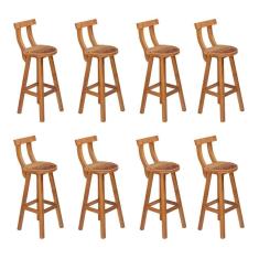 Kit 8 Banquetas Alta Com Encosto Madeira Maciça - Natural