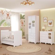Quarto Bebê Completo Berço Americano Ben 3 em 1 Guarda Roupas 2 Portas Cômoda Uli 100% Mdf