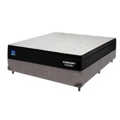 Cama Box Cinza E Colchão Casal Concept Molas Ensacadas Plumatex